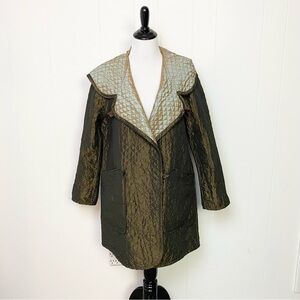 Mycra Pac One Womens Sz P Quilted Brown Gold Metallic Reversible Rain Coat